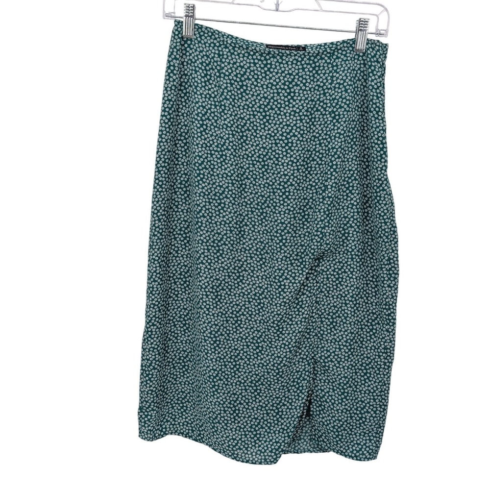 Abercrombie & Fitch Midi Skirt Womens Small Green Floral Y2K Side Slit Casual